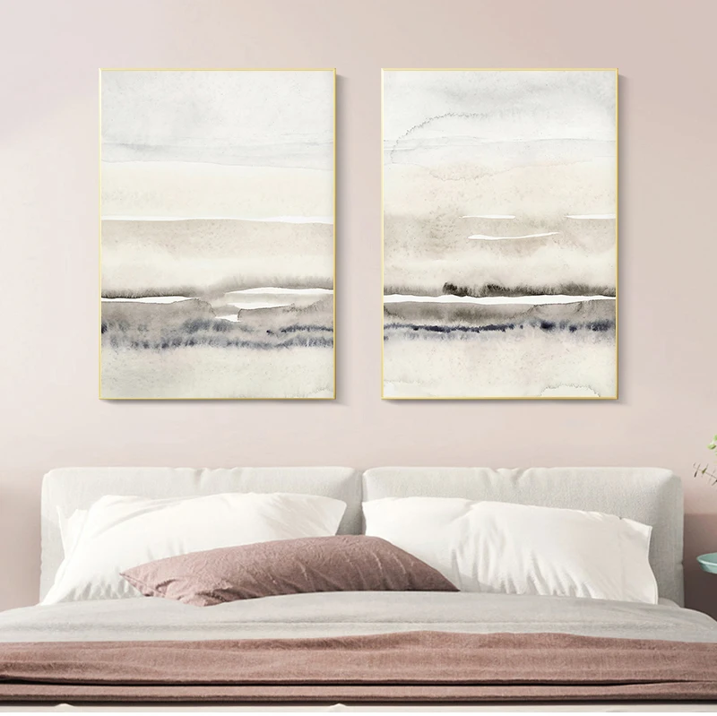 Beige And Grey Canvas Painting Abstract Watercolor Print Modern Minimalist Poster Nordic Wall Pictures Living Room Home Decor