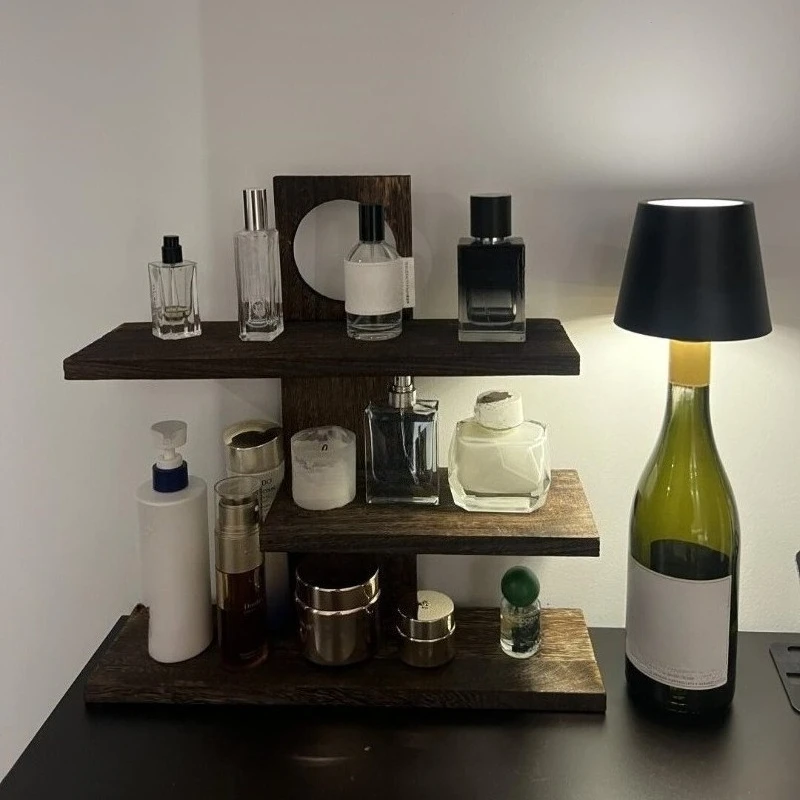 Soporte de exhibición de Perfume de 3 capas, almacenamiento de incienso multicapa de madera auténtica Vintage de escritorio, organizador de cosméticos, portavasos, decoración del hogar