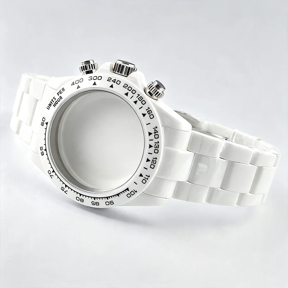 White Ceramic VK63 watch case strap Waterproof sapphire glass Watch DIY Accessories Fit 4130 or VK63 movements 4130 watch case