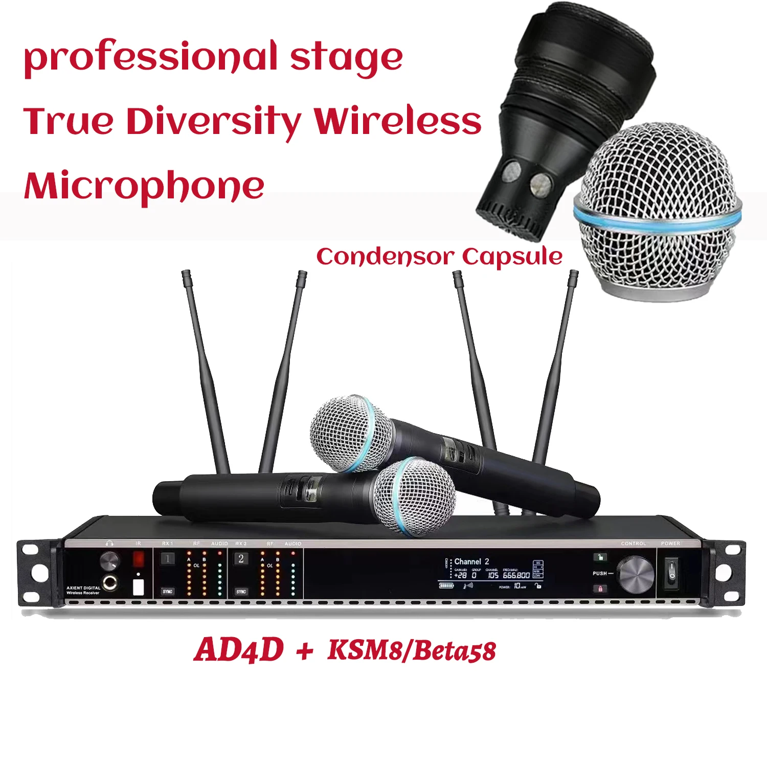 

Professional True Diversity AD4D Wireless Microphone System SKM8/Beta58 Condensor Microfone Hand Mic UHF Stage Microfono