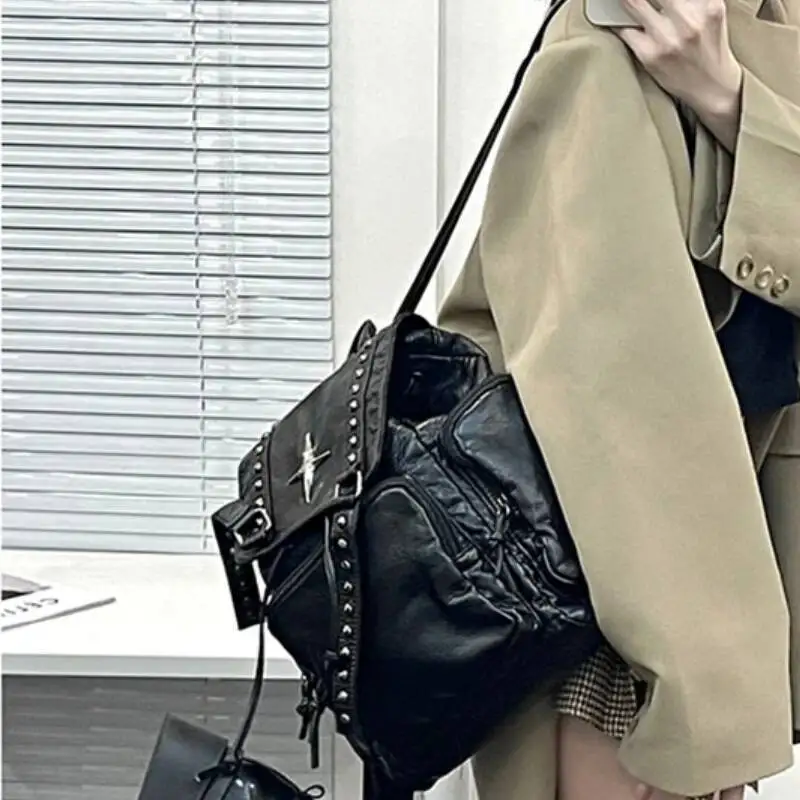 Streetwear Punk Cross Students Backpack Vintage All Match Trendy Women's Bags Japanese Y2k Aesthetic Casual Fashion Backpacks