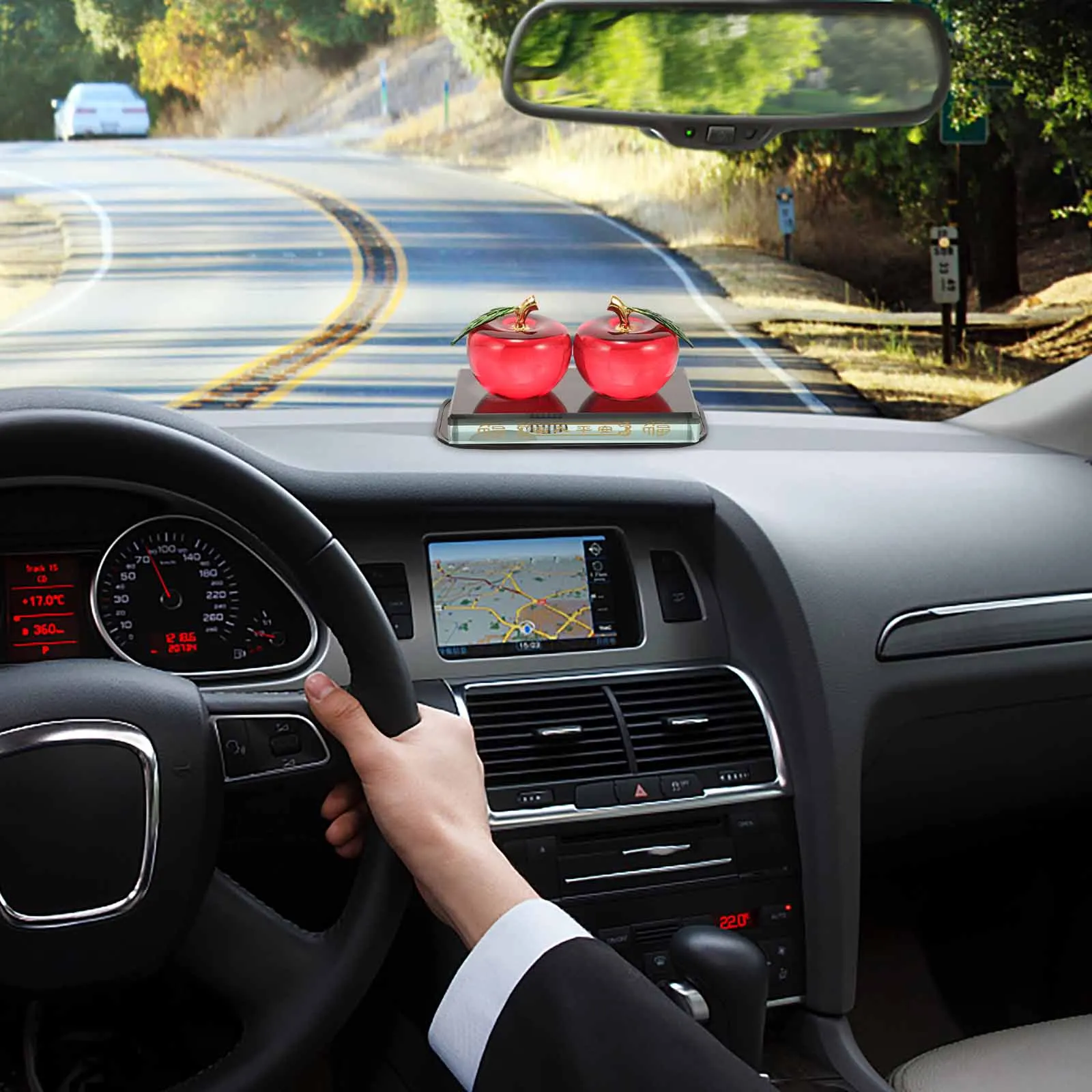 

Exquisite Red Crystal Apple Sculpture for Car Dashboard Home Living Room Bedroom Desk Decor Festive Atmosphere Gift