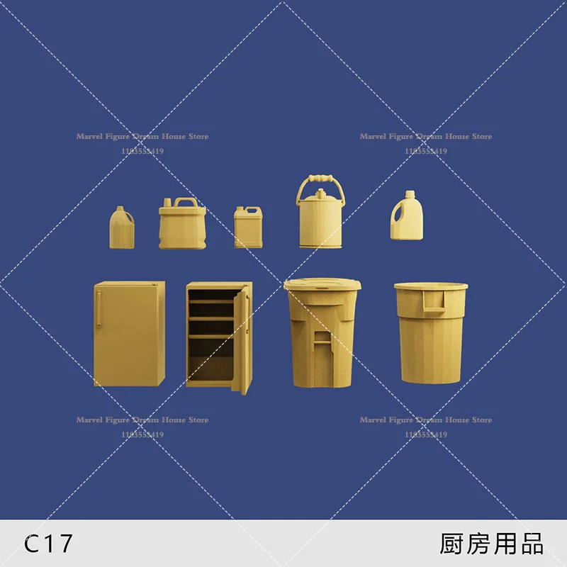 1/64 مشهد مصغر ملحق دمية نموذج أبيض غير معقولة أدوات المطبخ الثلاجة سلة المهملات نموذج صالح دقيقة عمل الشكل #3