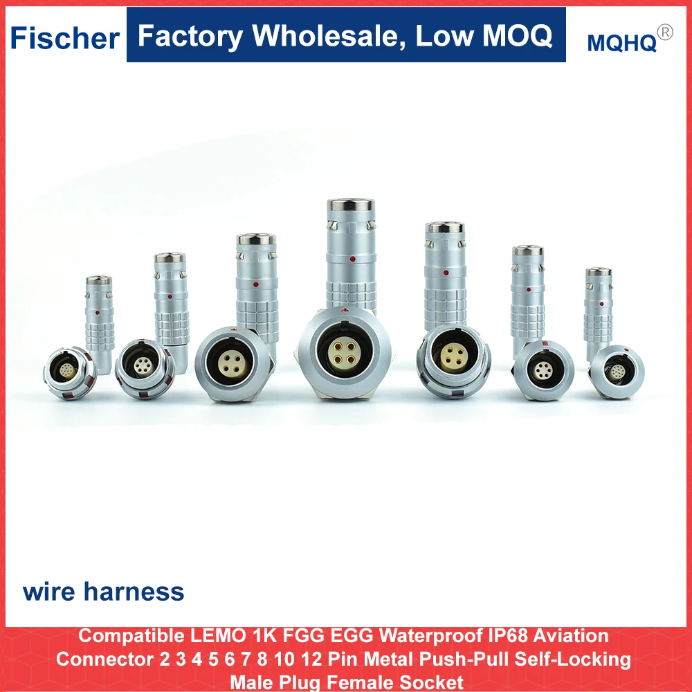 Compatible LEMO 1K FGG EGG Waterproof IP68 Aviation Connector 2 3 4 5 6 7 8 10 12 Pin Metal Push-Pull Self-Locking Male Plug Fem