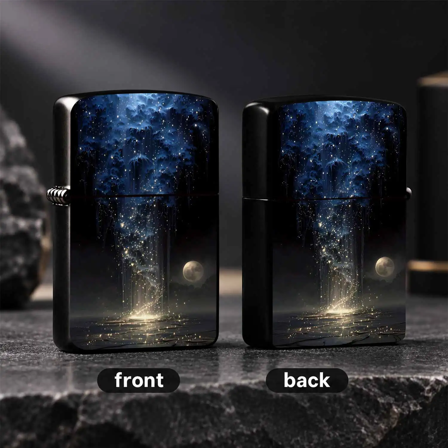 Fantasy Starfall Galaxy Waterfall Lighter, Aesthetic Alien Moon Night Themed Art Creative Ignition Accessory, Exquisite Portable Practical Item For Daily Use, Outdoor Camping, Gifting Families And Friends Across All Sce A Humorous And Inter