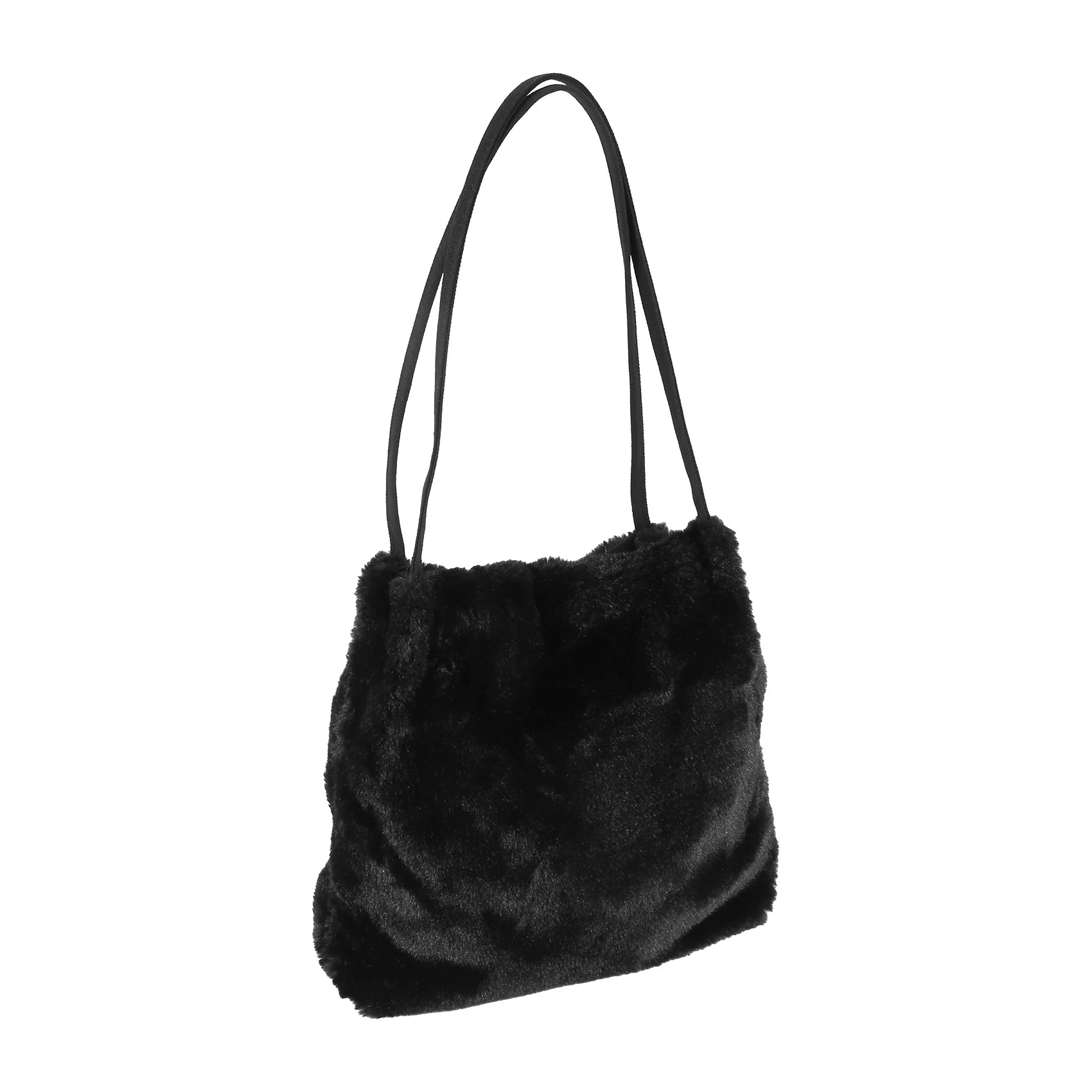 Women's Plush Tote Shoulder Bags for Women Female Handbag Fur Ladies Hand Bag,Black