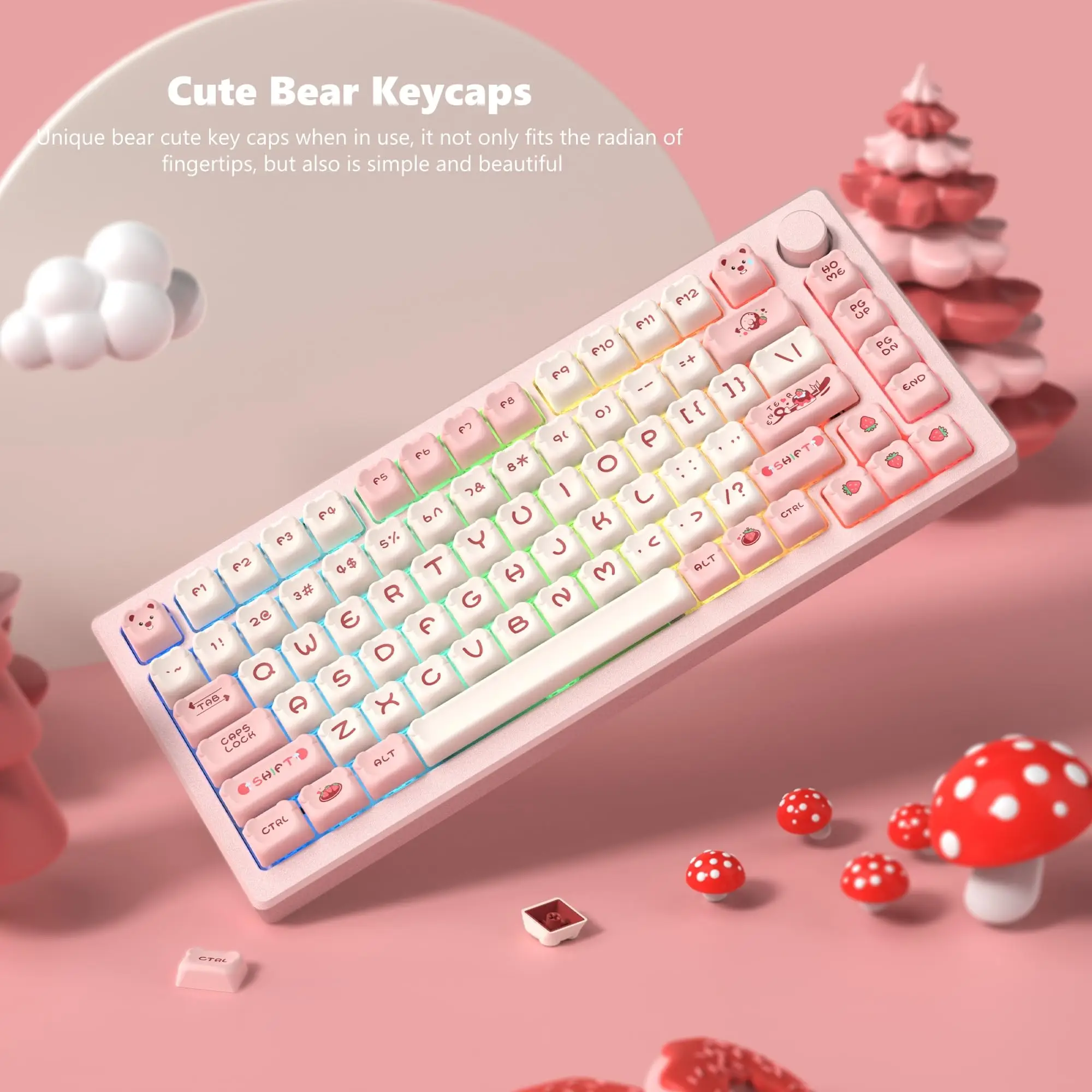 122 teclas mda perfil urso rosa pbt keycaps alfândega duplo tiro tampas para 87/104 cereja mx switch teclado mecânico de jogos