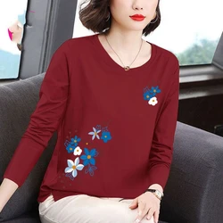 Women's Clothing Autumn Winter Plant&Flowers Office Lady Pullover Lantern Long Sleeve Round Neck Pullover Casual Elegant Tops