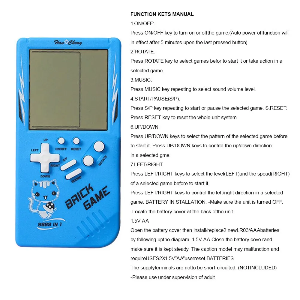 Classic Electronic Game Retro Puzzle Toy Blue Large Screen Handheld Game Console Toys For Children