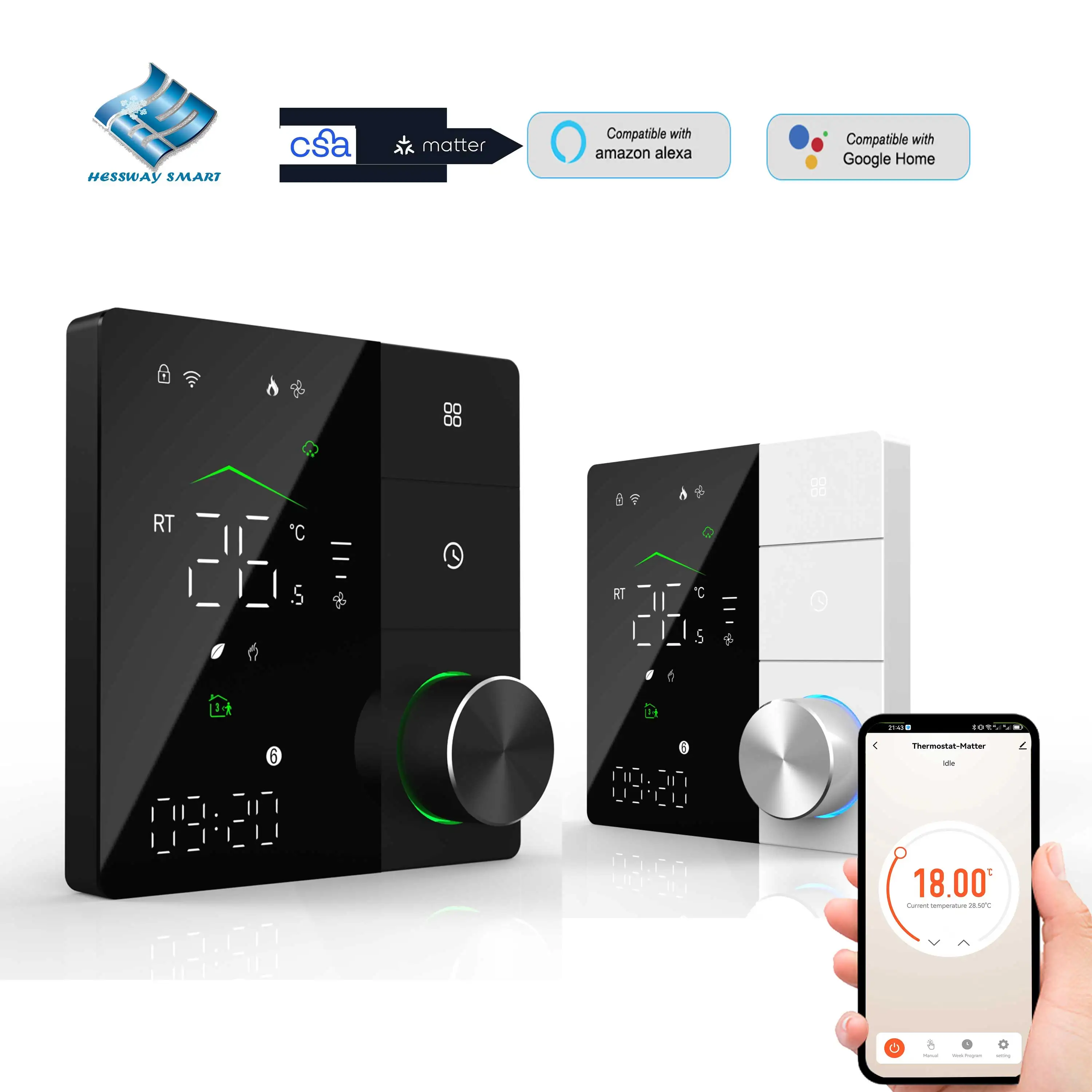 Connectivity Matter Heating Thermostat for ZIGBEE WIFI Compatible,Floor Heat Relay Switch Work Apple HomeKit,Amazon Echo,Google