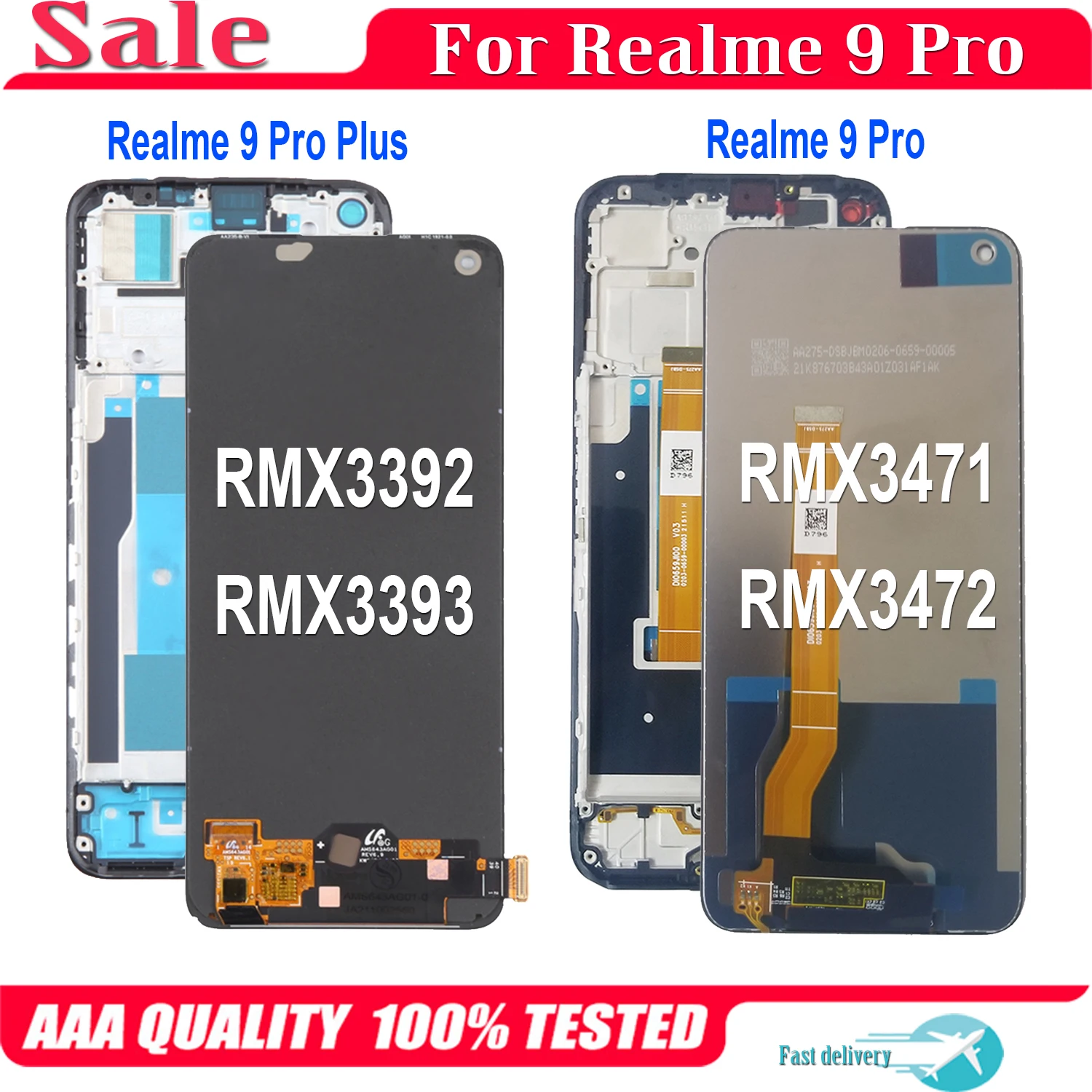 Original AMOLED For Realme 9 Pro Plus RMX3392 RMX3393 LCD Display Touch Screen Digitizer For Realme9 Pro RMX3471 RMX3472 LCD