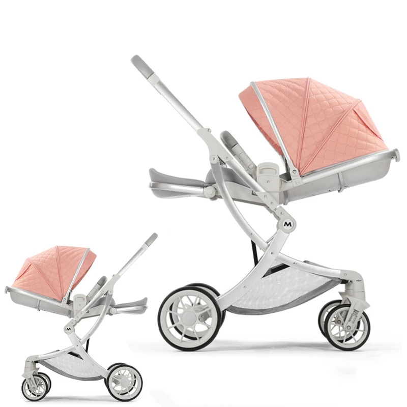 

New Luxury Baby Stroller Can Sit and Lie Two-way Folding Stroller Newborn Baby Stroller White Garden Cart Lightweight Folding