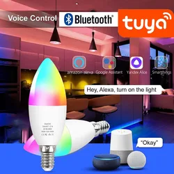 Smart LED Bulb E14 Candle Light Bluetooth WiFi RGB 220V 110V Dimmable Voice Control Alexa Google Home Alice Group Crystal Lamps