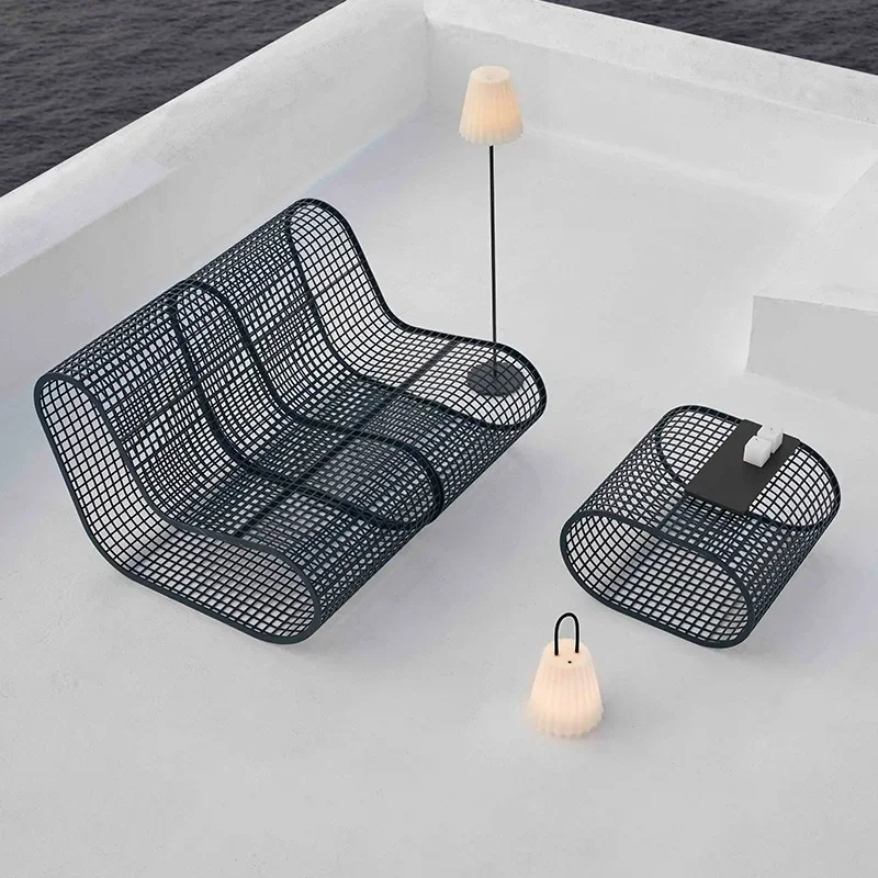 Outdoor sofa combination, villa balcony sunscreen leisure garden terrace creative woven hollow aluminum alloy rattan sofa