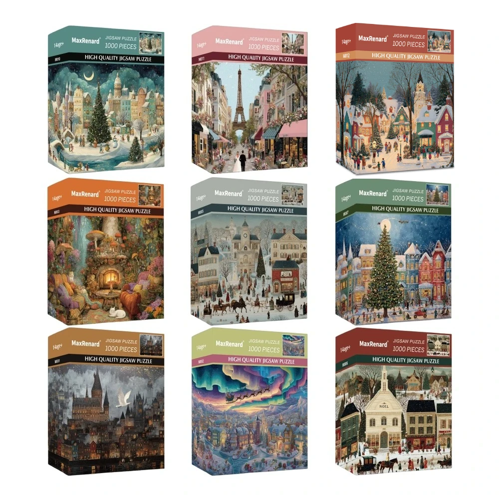 PUZZLE GIFT: 38X26CM MINI SIZE PIECE CARDBOARD Jigsaw Puzzle INCLUDING 1 STORAGE BOX-1000 Pieces For Adult Christmas Gift