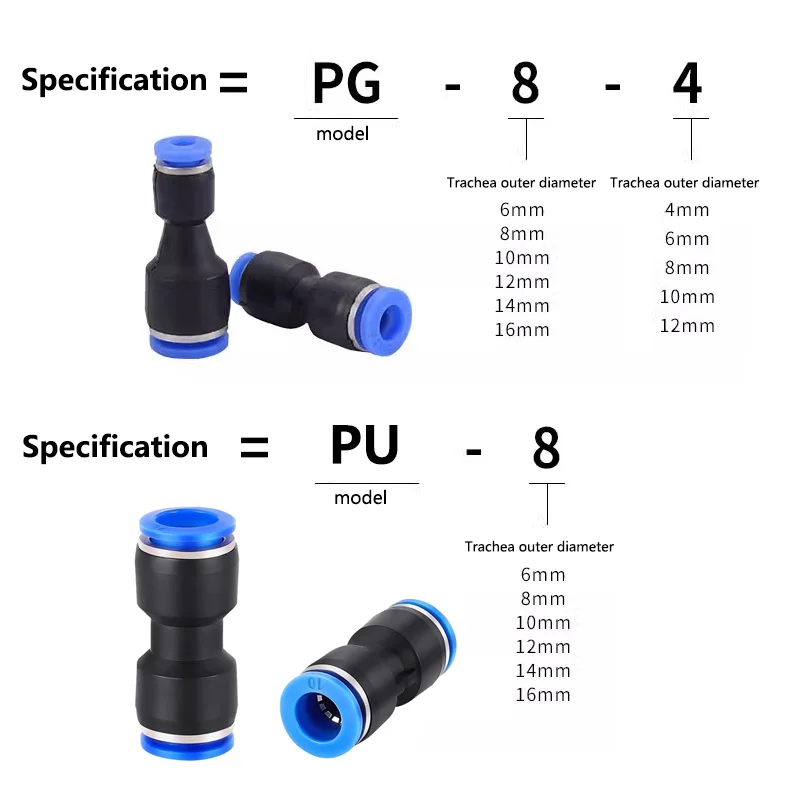 Pu Pneumatic Fittings Plastic Connector PG 4mm 6mm 8mm 10/12/14mm 16mmAir water Hose Tube Push in Straight Gas Quick Connectors