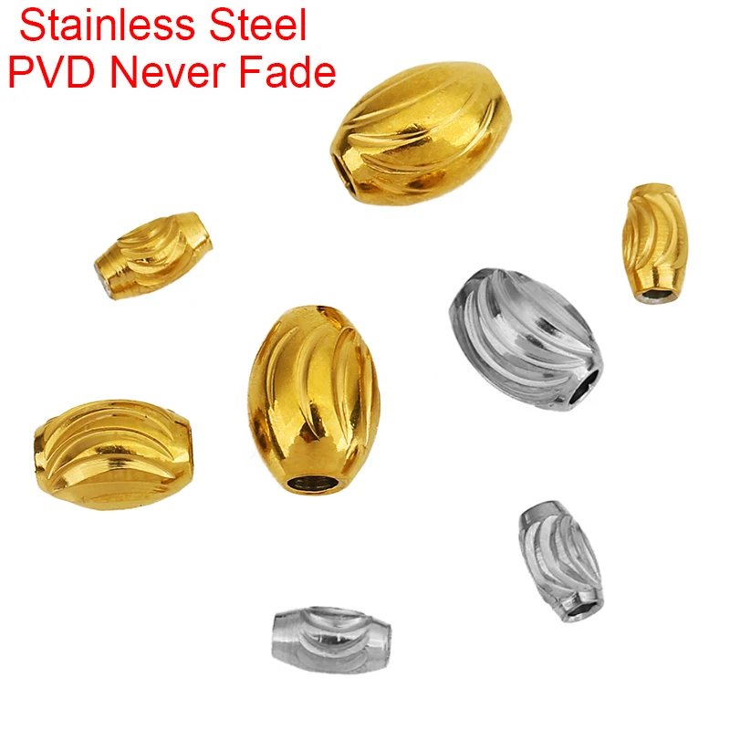 10 قطعة 5 7 8 مللي متر البيضاوي ثقب كبير خرز من الفولاذ المقاوم للصدأ لا تتلاشى أبدًا PVD خزر عازل قلادة سوار لصنع المجوهرات النتائج