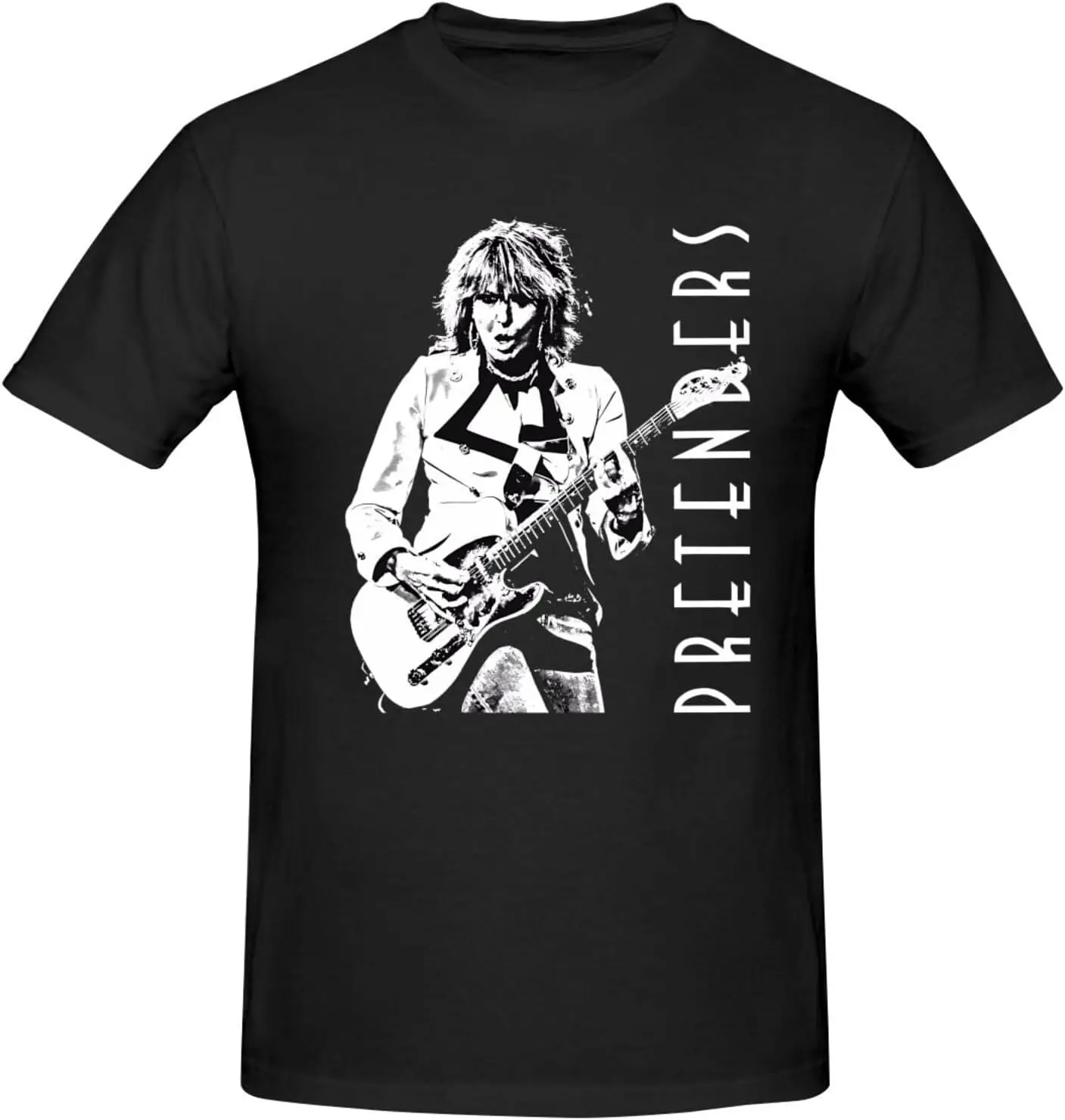 The Music and Pretenders Men's T-Shirt Casual Graphic Crewneck Tee Unisex Short Sleeve Tops Shirt Black