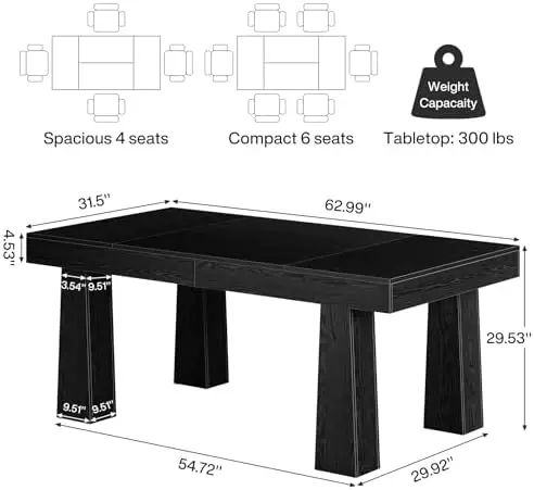 5ft Conference Table, Heavy Duty Rectangular Modern Industrial Meeting Table with 4 Tapered Legs for Office, Black