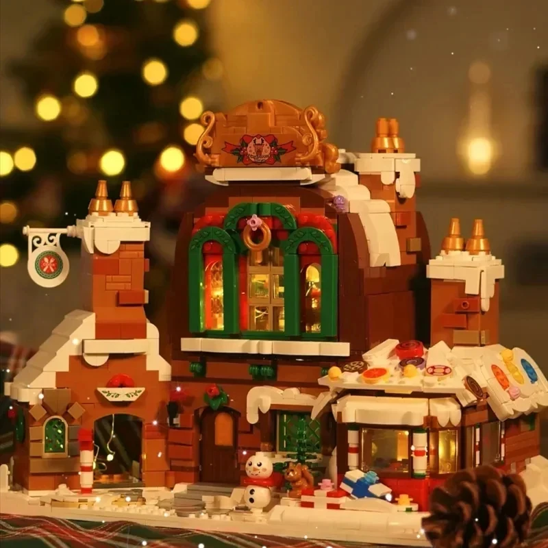 Merry Christmas 1481Pcs Gingerbread House Street View Model Building Blocks Snowman DIY Mini Bricks Toy Children Adult Xmas Gift