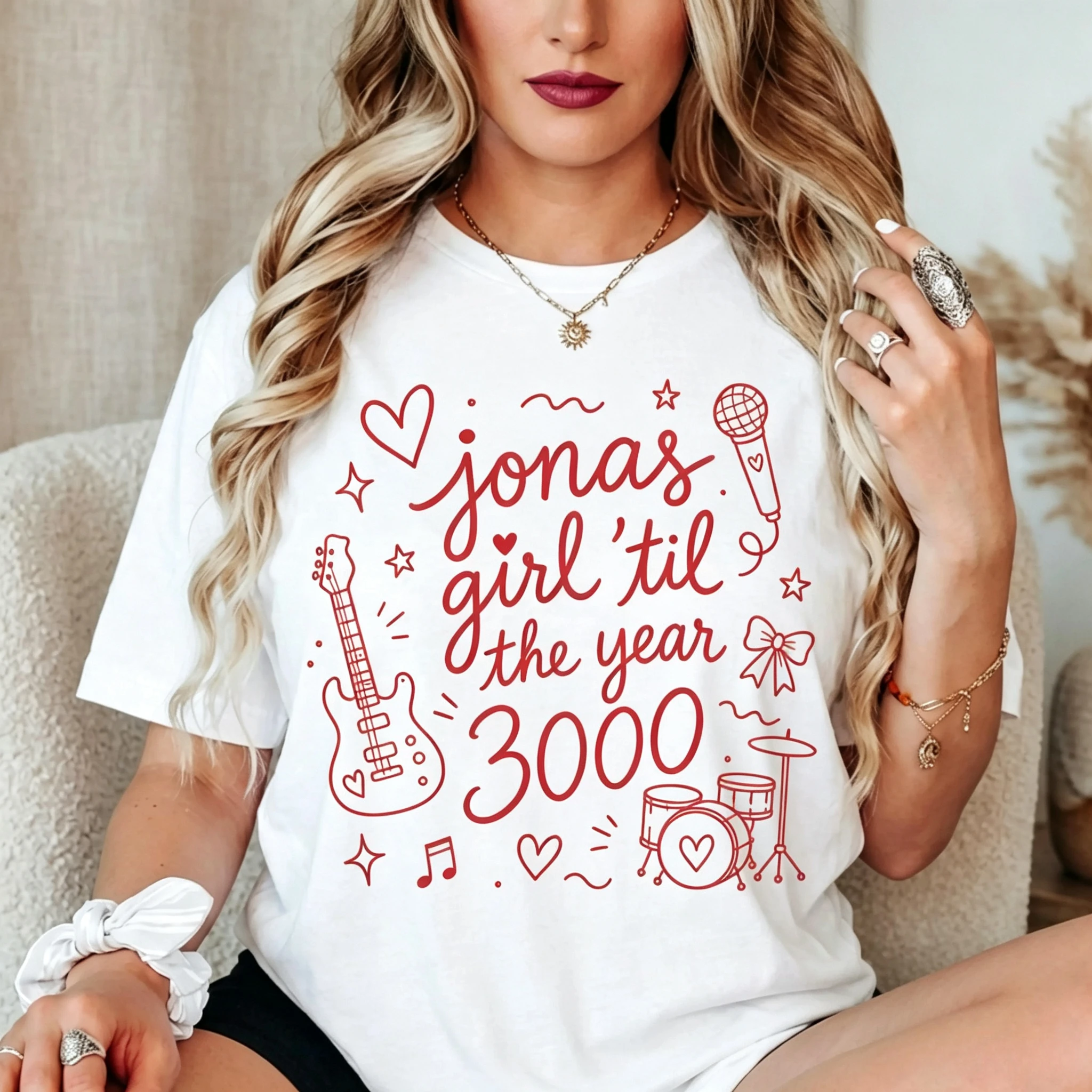 Jonas Girl Til Year 3000 Shirt Rock Band Graphic Tee Music Lover T-shirt Concert Merch 90s Heavy Metal Gift Men's and Women's