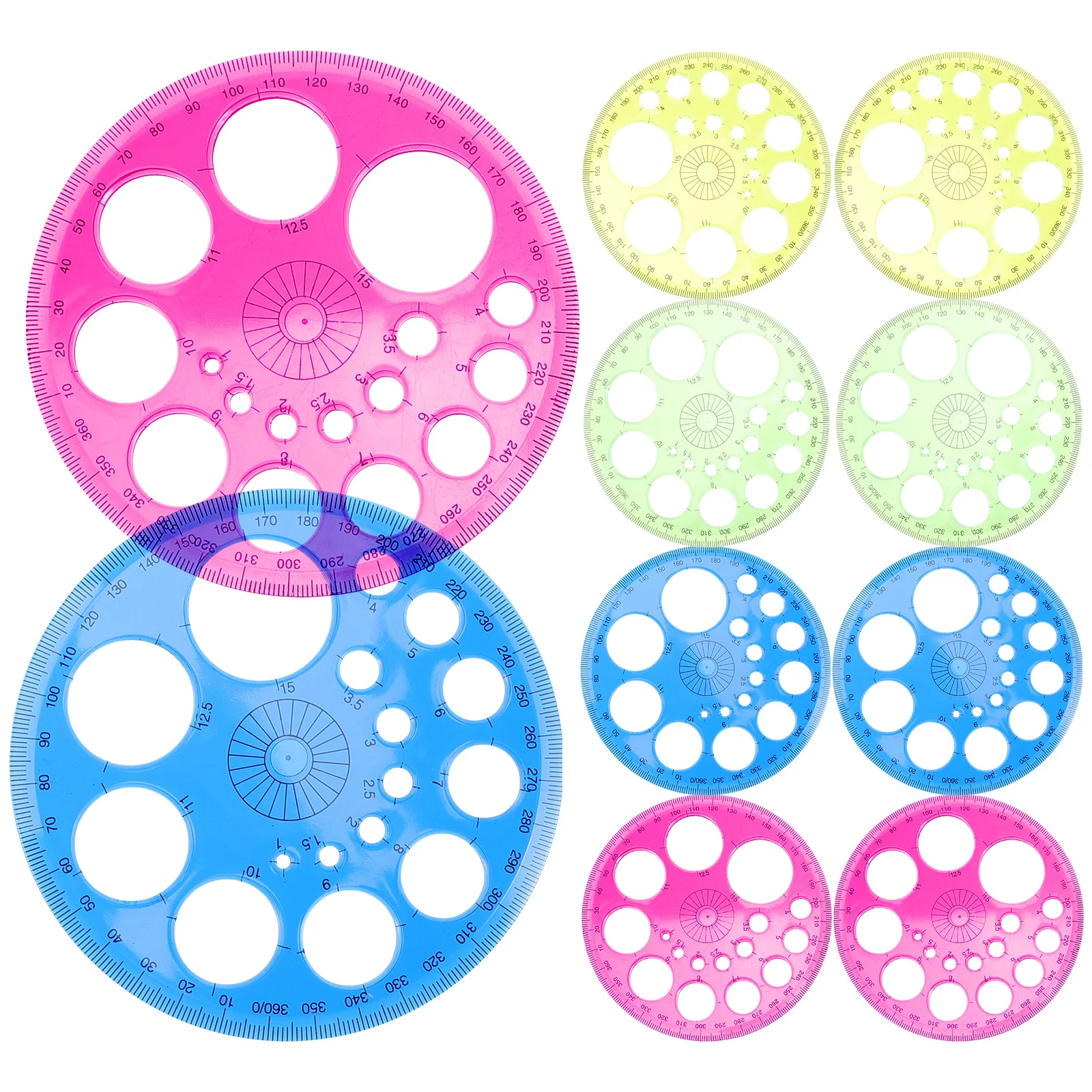 10pcs Degree Plastic Measuring Tool Math Geometry Students Protractor Drafting Ruler Student Portable Scale