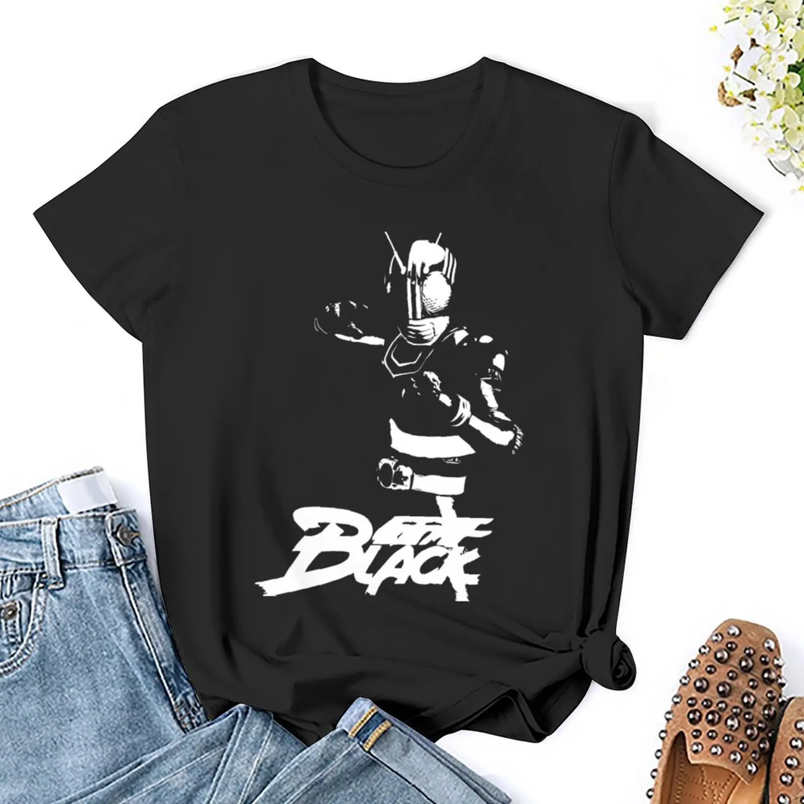 Kamen Rider-T-shirt noir pour femme, vêtement sexy, avec des médicaments mignons