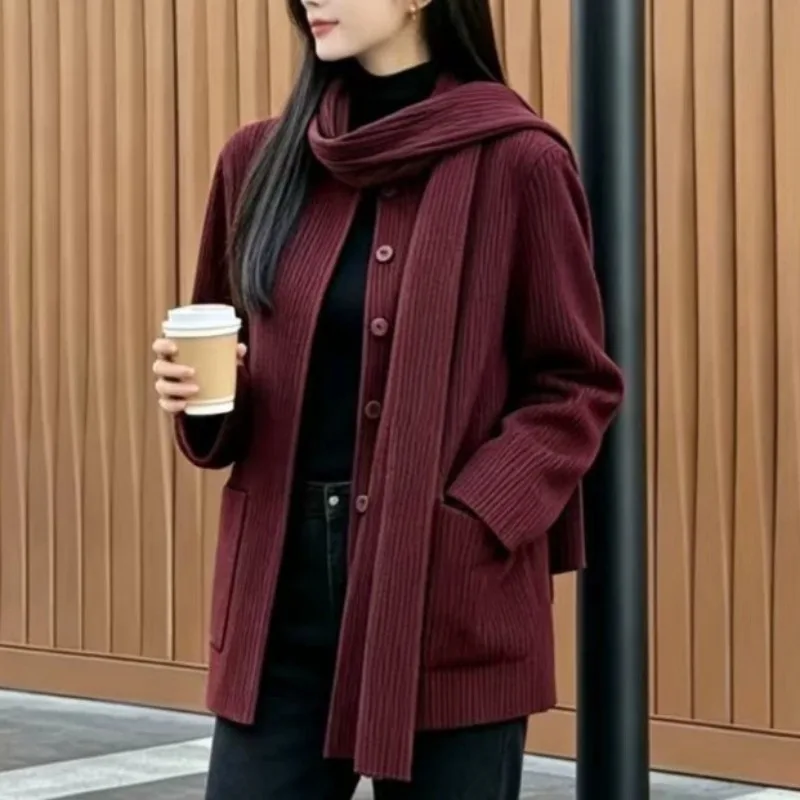 Miyake Pleated Jacket Women 2026 Winter Thick Material Scarf Coat Single Row Multi-Button Versatile Casual Elegant Women's Coat
