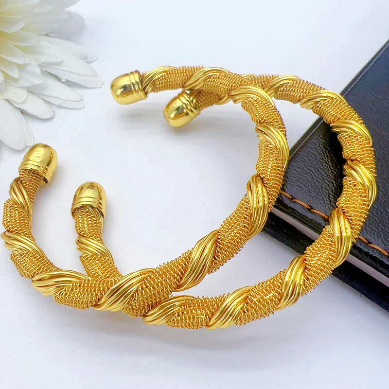 ANIID Dubai Gold Bracelet for Women Wedding West Indian Cuff Bangle Bracelet 24K Gold Plated Arabic Hand Jewelry Party Gift