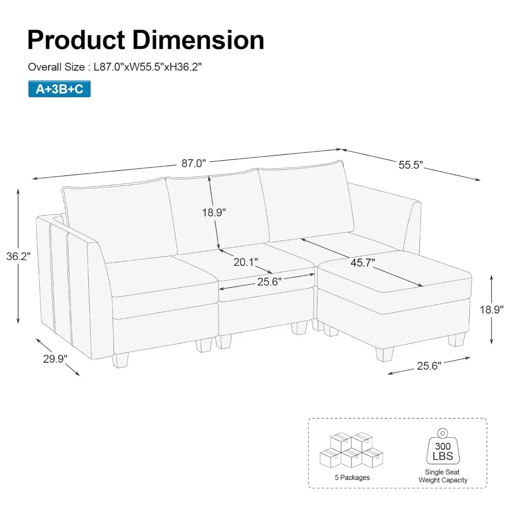 Velvet L Shaped Modular Sectional Sofa with Chaise & Storage, Custom