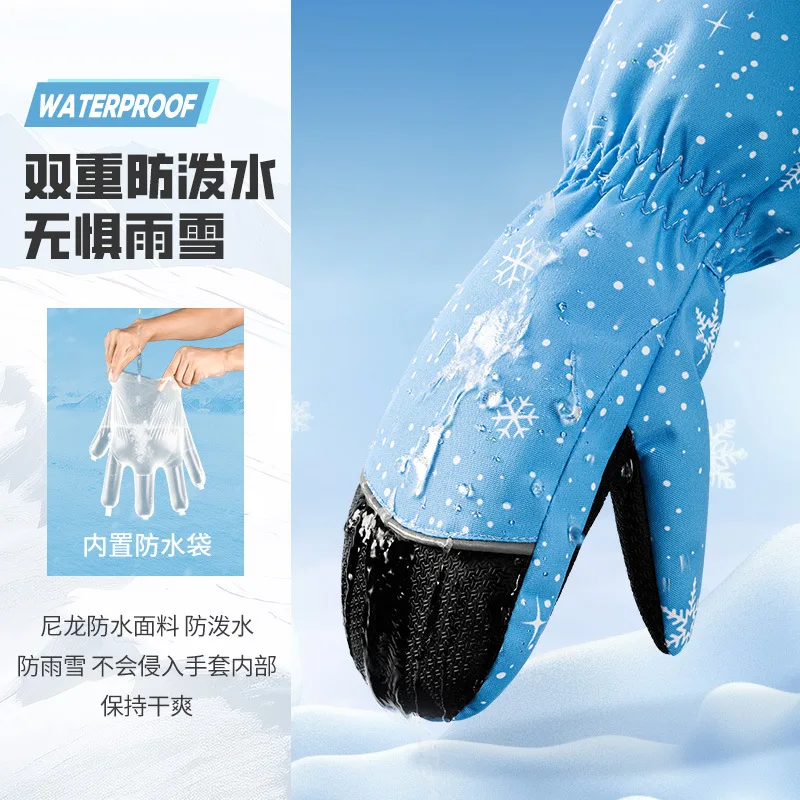 Luvas de esqui infantis inverno quentes à prova d'água à prova de vento, meninos meninas luvas de neve com forro de lã para esqui, ciclismo, esportes ao ar livre