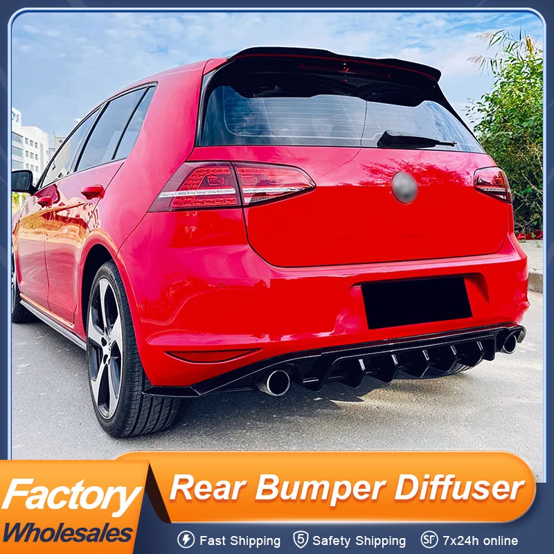 

For Volkswagen VW Golf 7 MK7 Standard Upgrade Rear Bumper Diffuser Splitters With Lamp Bodykit PP Plastic Glossy Black Color