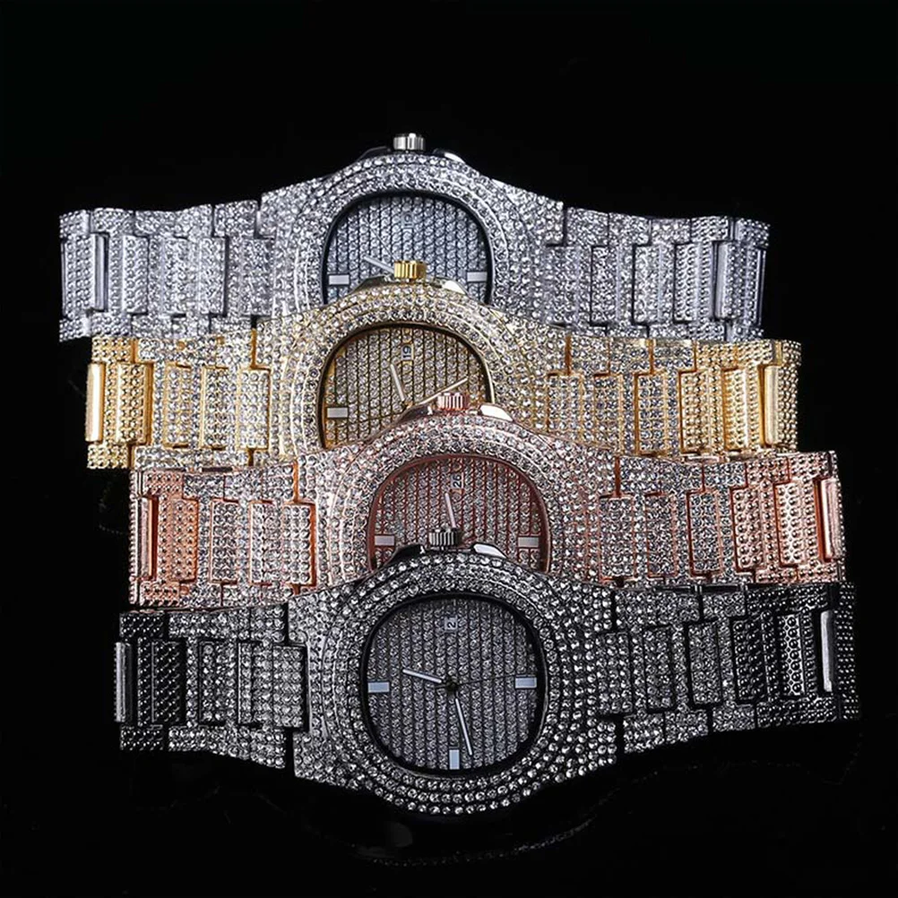 

Rhinestone Zircon Watch Men Luxury Watches Band Diamond Mens Dress Hip Hop for Miss