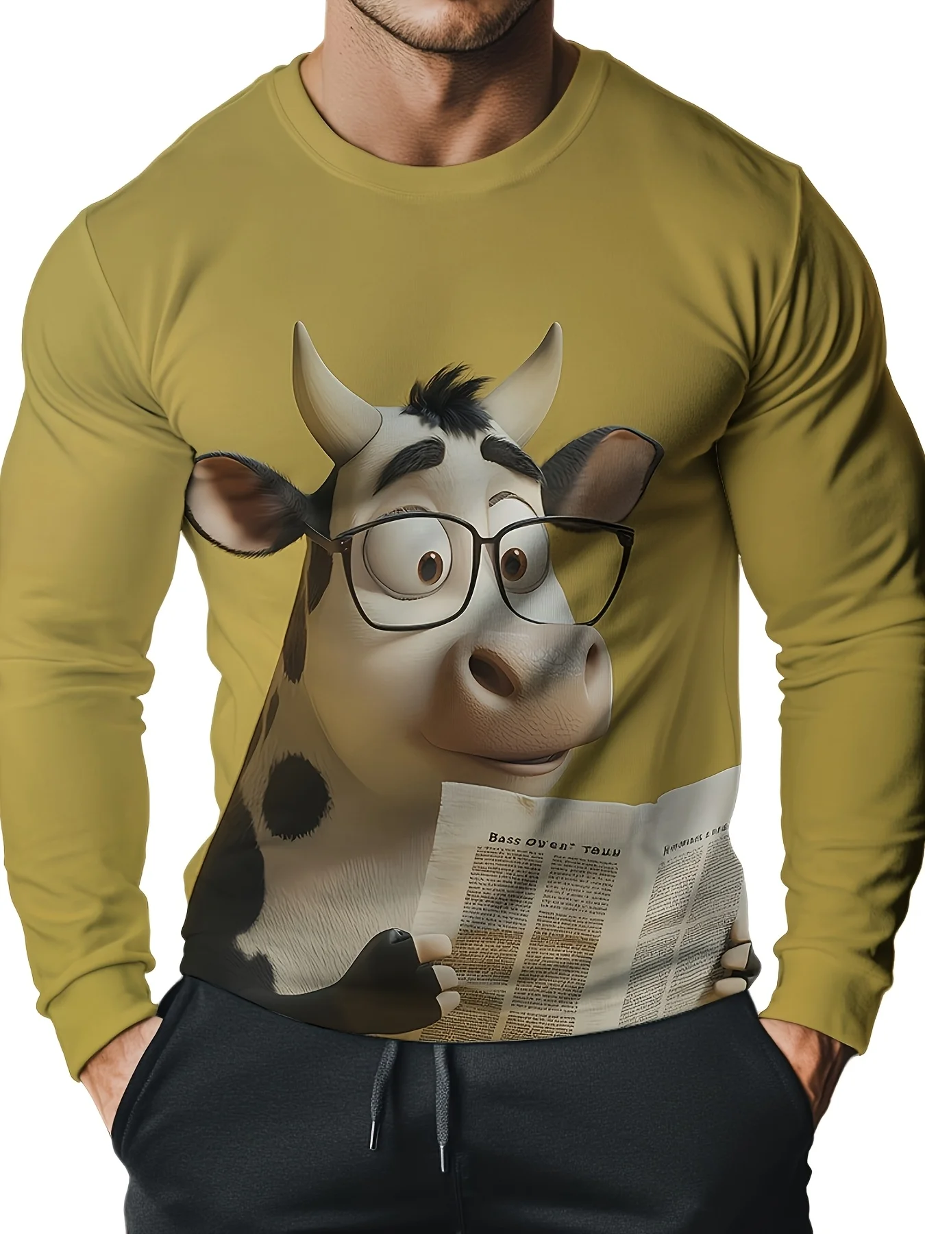 

Men's Casual Geometric Swirl Print Long Sleeve T-Shirt - Polyester Blend Crew Neck with Slight Stretch, Knit Fabric