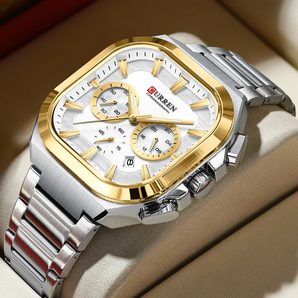 CURREN Brandneue Authentische Herren Wasserdichte Quarzuhr Edelstahl Leuchtende Chronograph Luxusuhr Herren Geschenk 8496