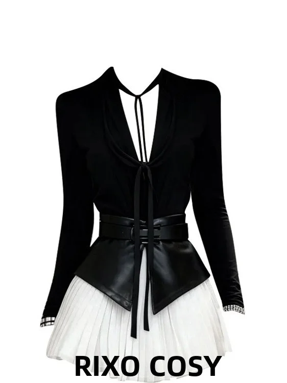 

plus Size Women's Slim Fit V-Ne Top High Waist Versatile Skirt Faionable Autumn Spring Seasonal Warm Polyester Filling