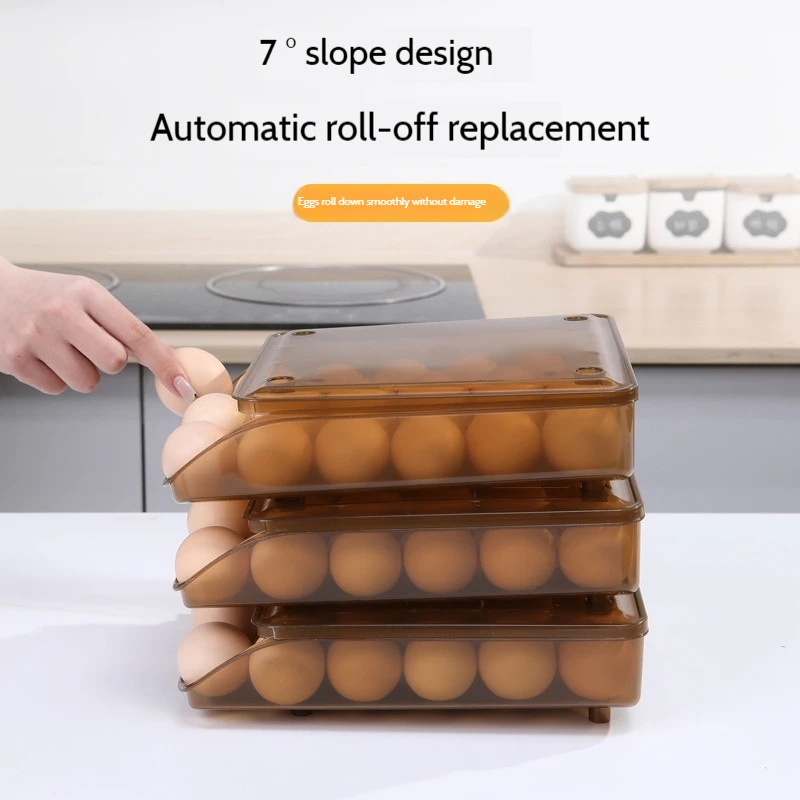 

Automatic Rolling Egg Storage Box Stackable Kitchen Refrigerator Crispy Egg Storage Box Drawer Style Super Great