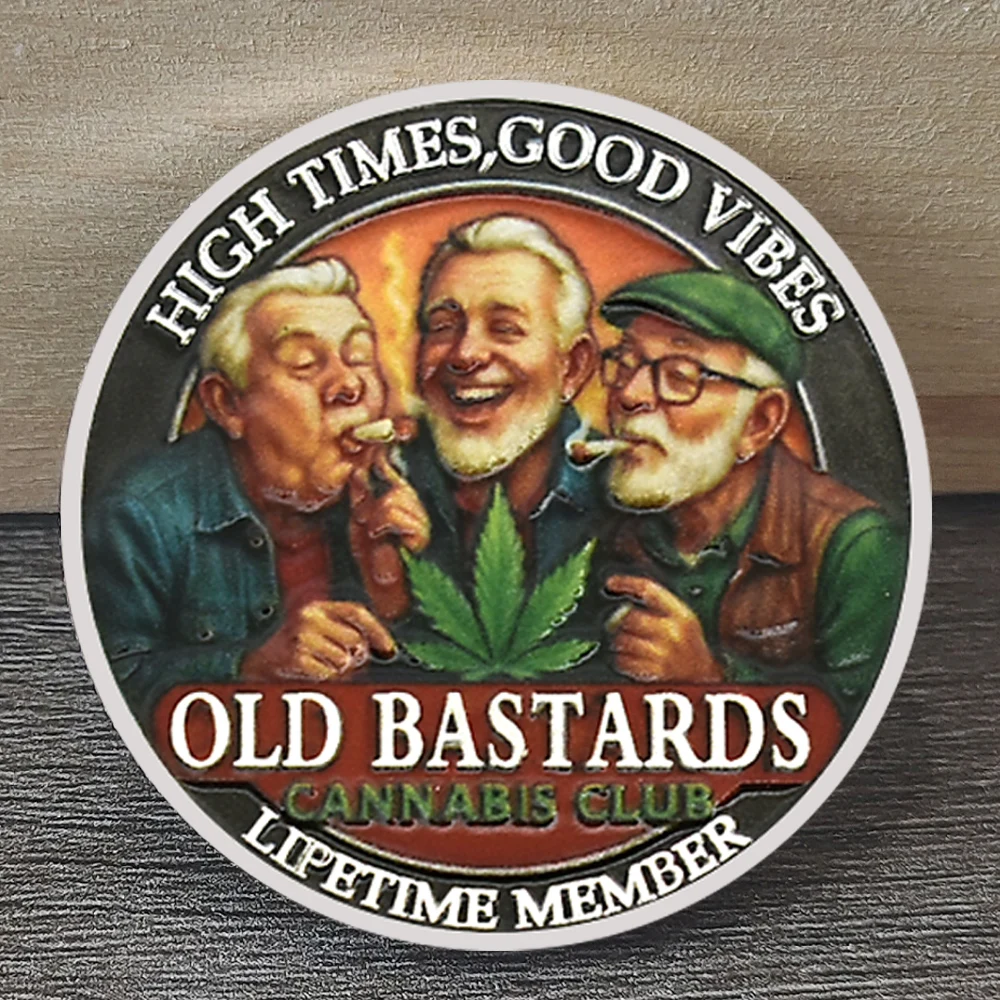 

Vintage Old Bastards Club Coin Limited Edition High Times Good Vibes Lifetime Member Unique Seven Leaf Grass Pattern Coin