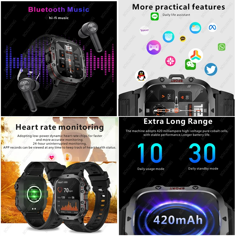 2024 For Xiaomi New Rugged Military GPS Smart Watch Men Bluetooth Call Health Monitoring AI Voice Sports Waterproof Smartwatches