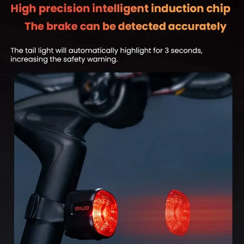 Smart Brake Fietsachterlicht Auto aan/uit stopsignaal Type-C Charge IP66 Waterdicht LED-achterlicht 6-modus voor wegnachtfietsen