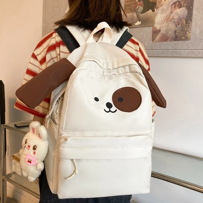 Orelhas cachorrinho desenhos animados mochila náilon portátil mochila estudante feminino saco livro viagem para