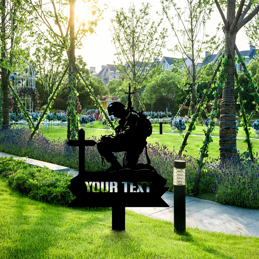 

1pc Loyal soldiers Custom Text Ground plugging Metal Plate Signs For park decor For Garden Decor
