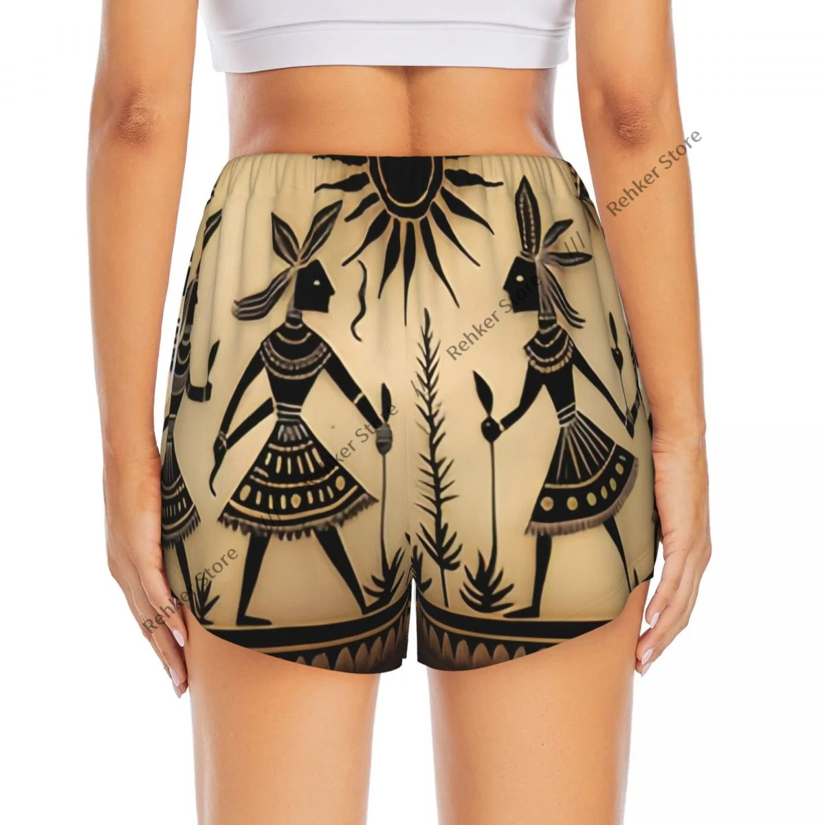 Yoga-Shorts für Damen, Fitness-Shorts, Biker-Workout, Laufshorts, indigene Menschen, die Sonne, schnell trocknende Sportbekleidung mit Tasche