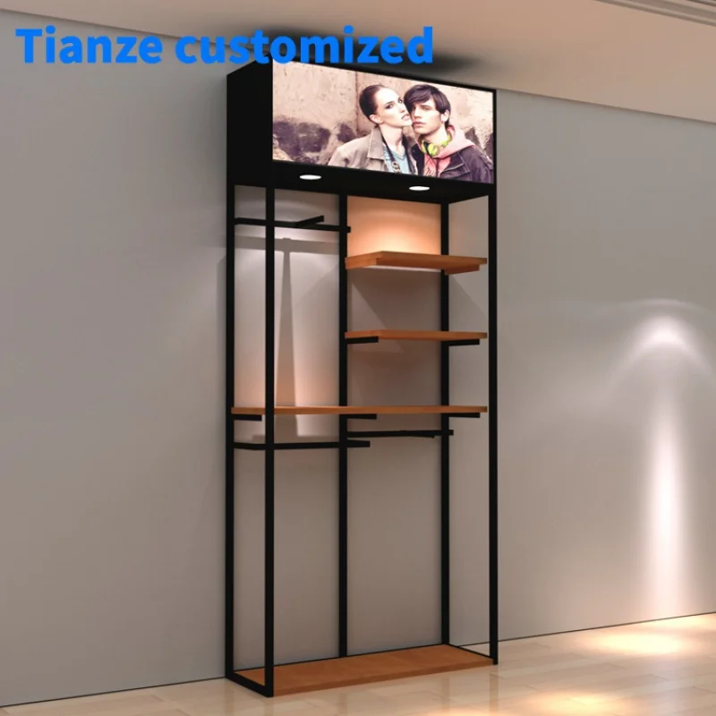 [Customized]Garment shop hanging wooden-shirt display racks mens clothes wall clothing display rack