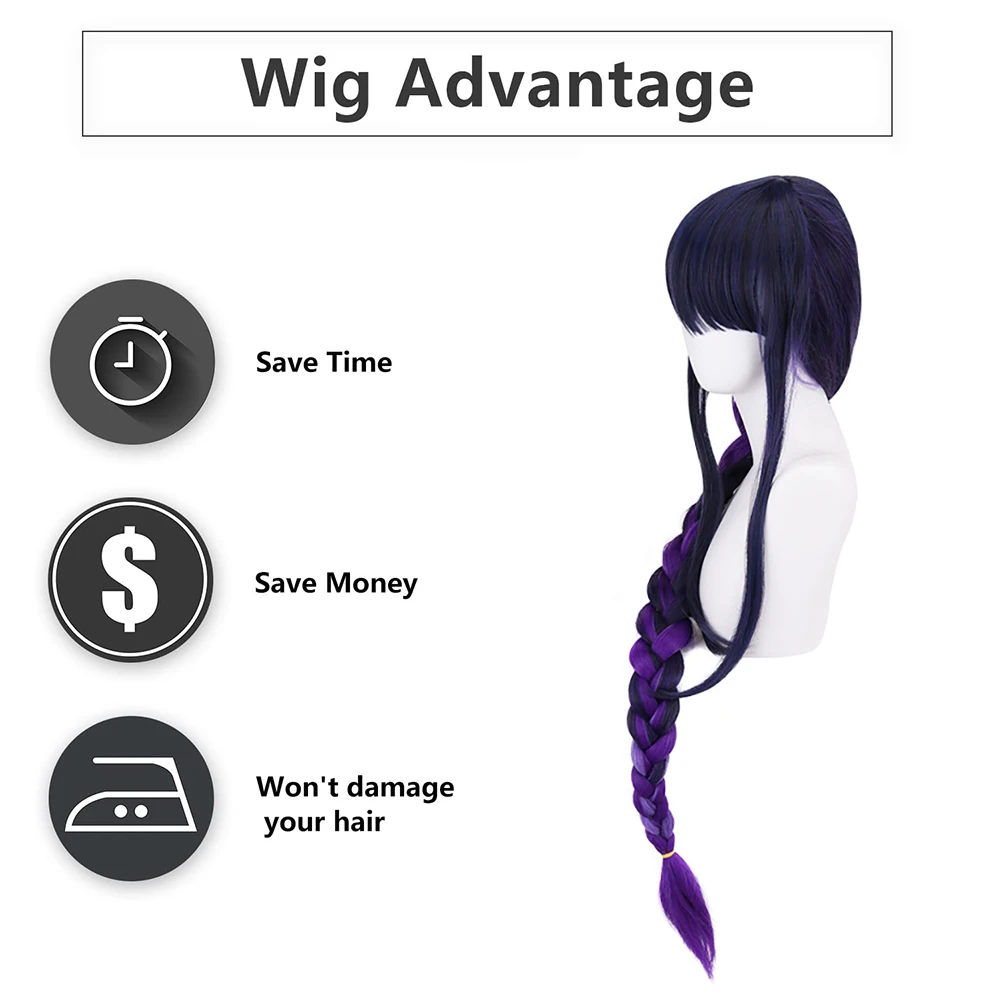 Picture 4: Raiden Shogun Cosplay Wig Pre-styled No Trimming Needed Purple Gradient 43