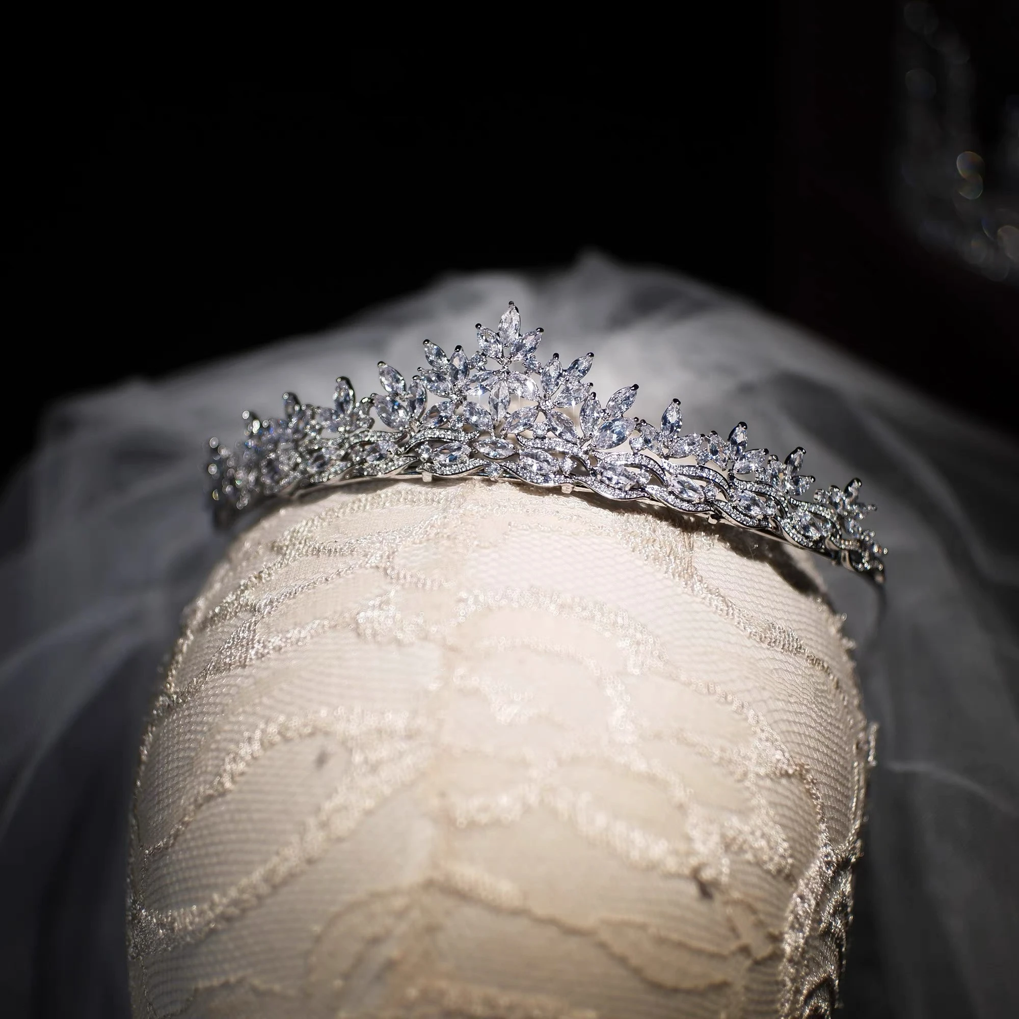عصابات رأس على شكل تاج من الزركون الملكي للعرائس المتلألئة، هدايا لإكسسوارات شعر الزفاف #4