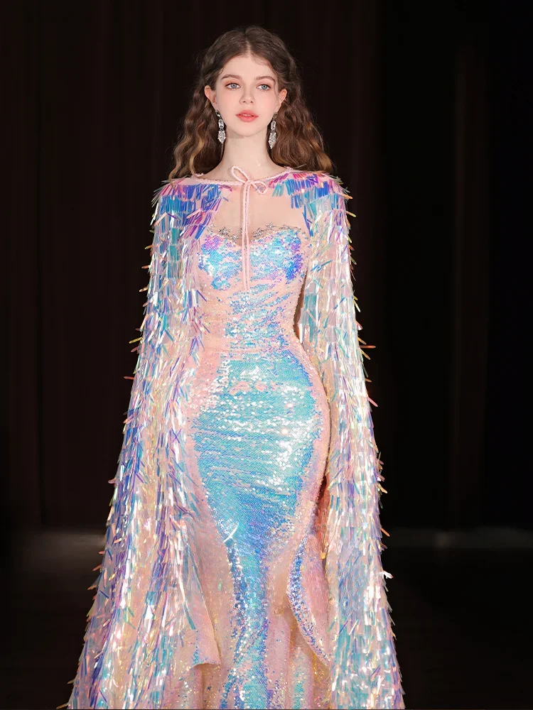 

Colorful Sequins Dress Tassel Wedding Cape Romantic Shiny Bridal Jacket ,Women Fashion Evening Coat