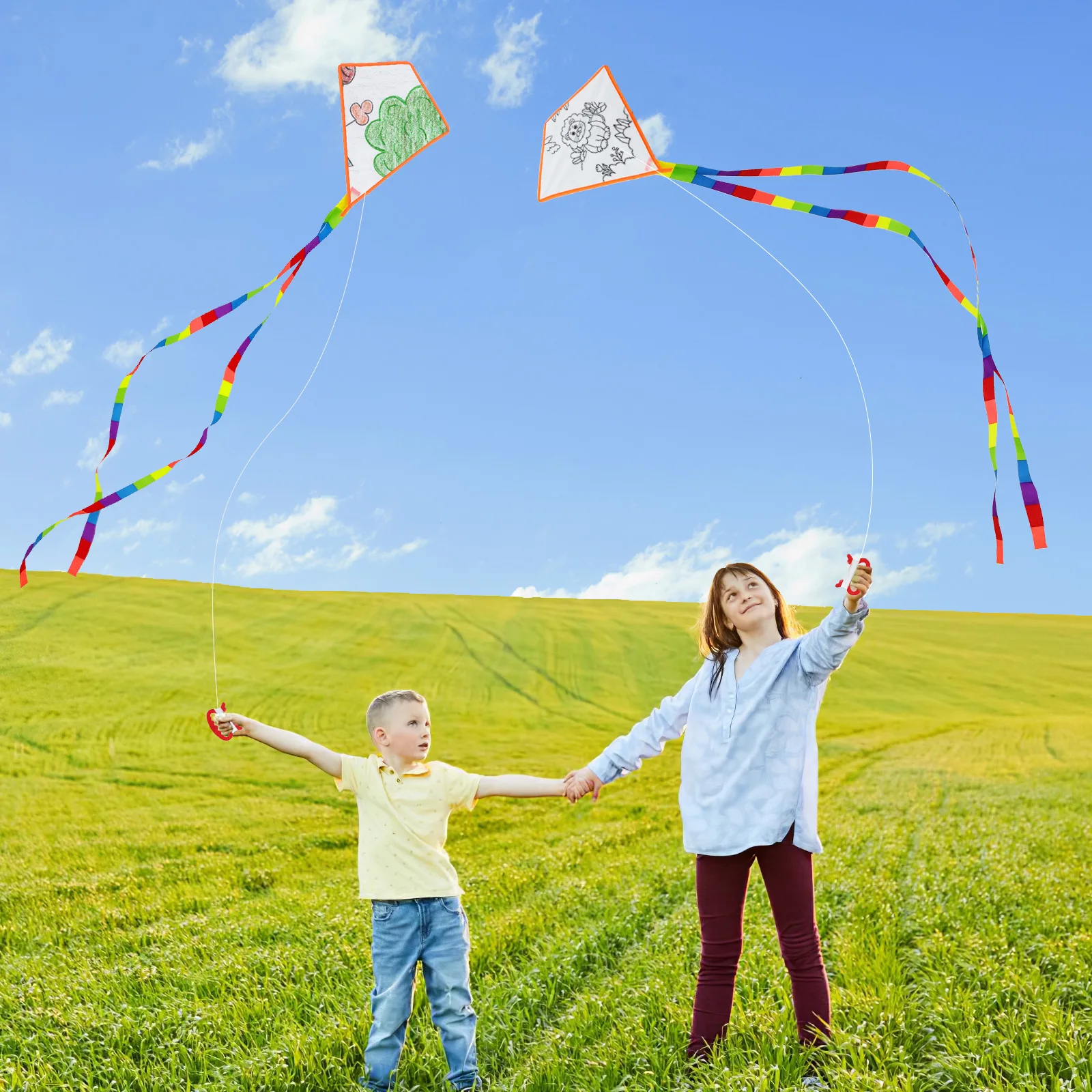 5 Sets DIY Kite Kids Blank Vliegers voor Peuters Speelgoed 30 m Draad Board Kit Maken Decoraties Coloring Art Craft Project