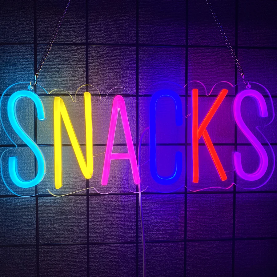 Snacks Neon Sign,Snack Bar Sign Art Wall Decor, USB Powered Neon Light Sign, for Cake Candy Shop Snack Stall Mancave Coffee Bars