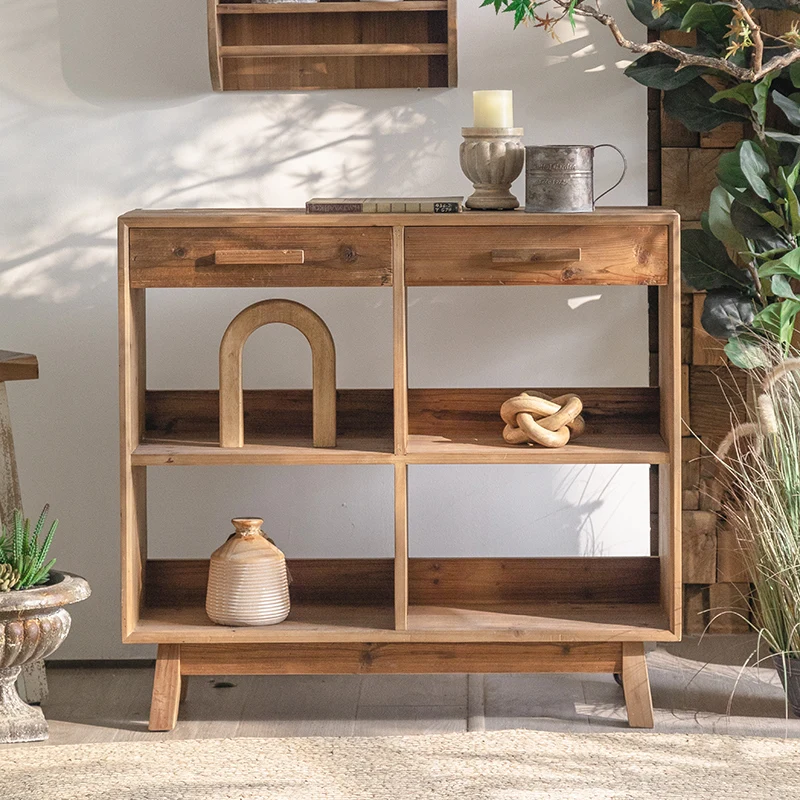 Retro wabi silent wind old pine dining side cabinet home against the wall square display cabinet all solid wood medieval locker